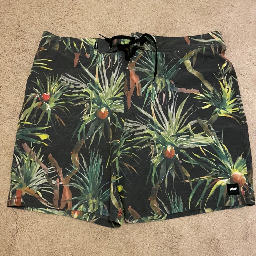 Banks tropical green swim shorts drawstring with back pocket